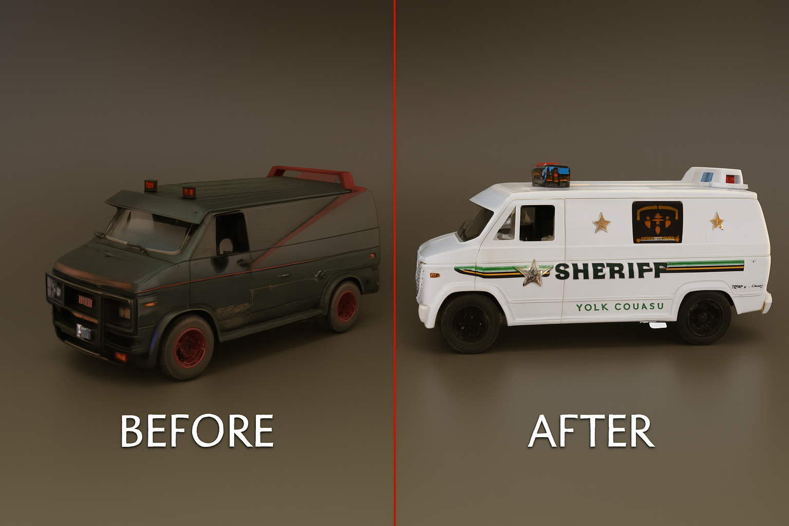 Before/After Sheriff van transformation