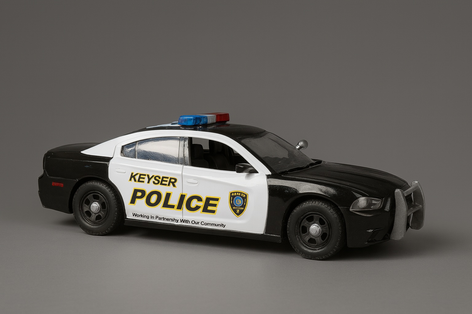Keyser Police black white two-tone patrol car