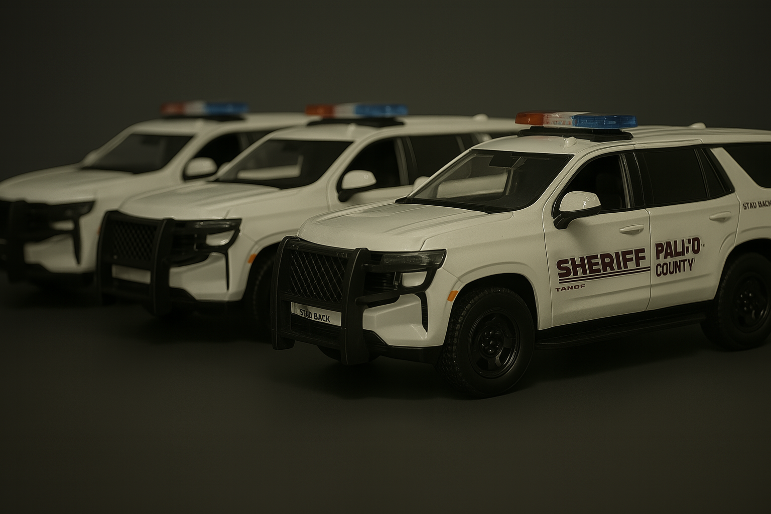Lineup of Sheriff police SUV die-cast models