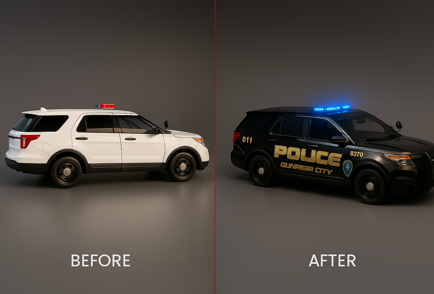 Before/After Gunrida City police SUV transformation