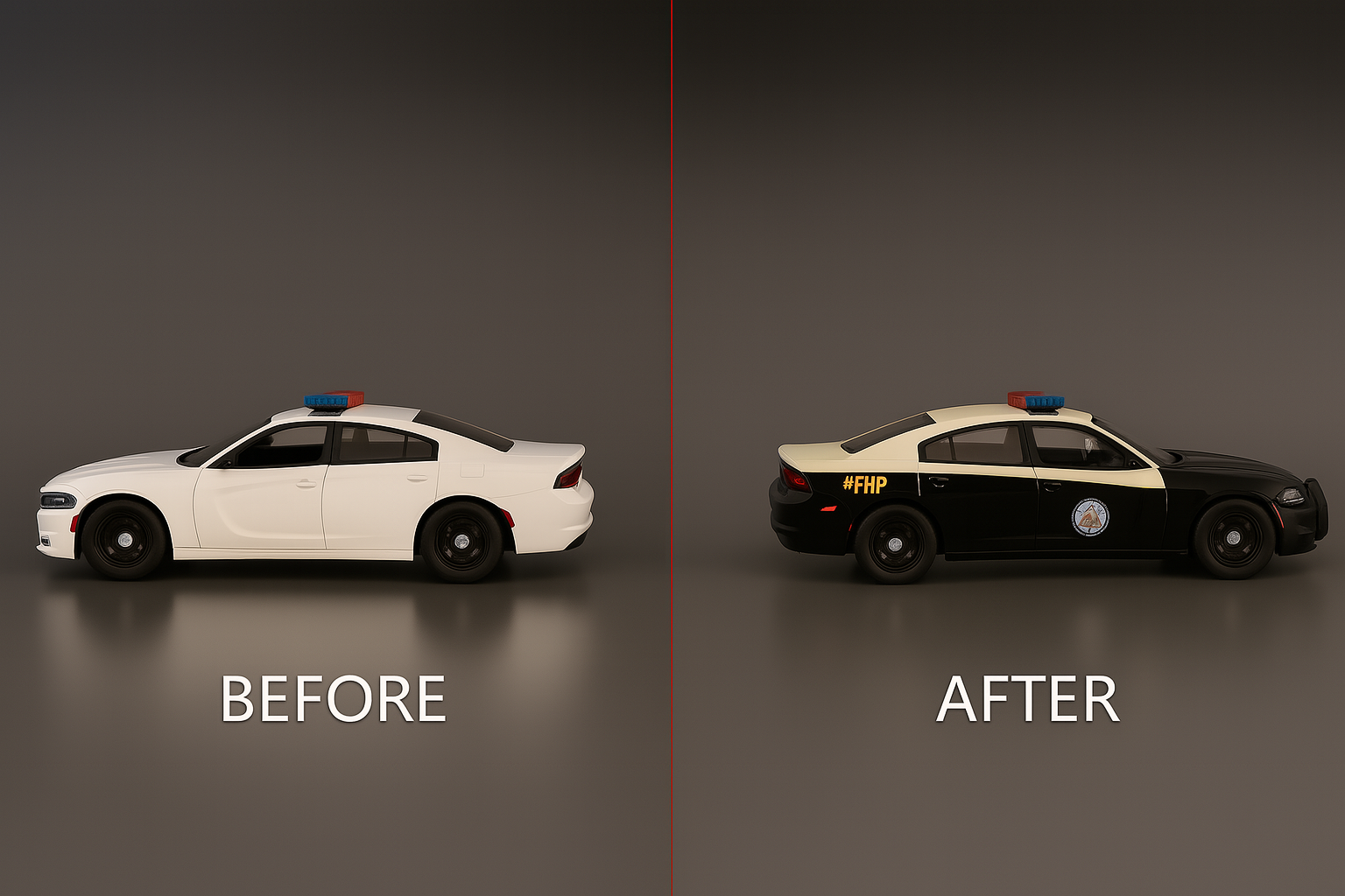 Before/After FHP police car transformation