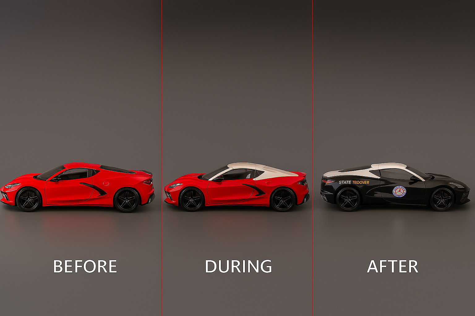 Before/During/After State Trooper car transformation